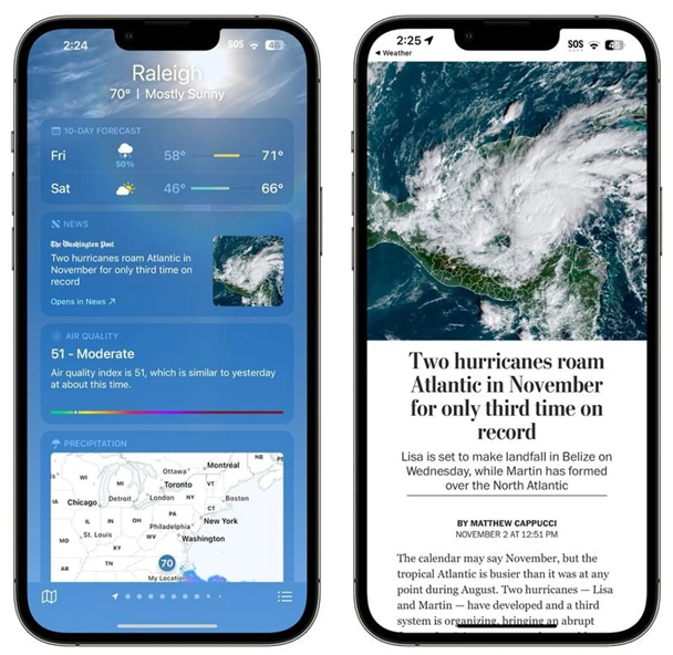 望江苹果14维修分享iPhone 14手机如何看天气时顺带看新闻 
