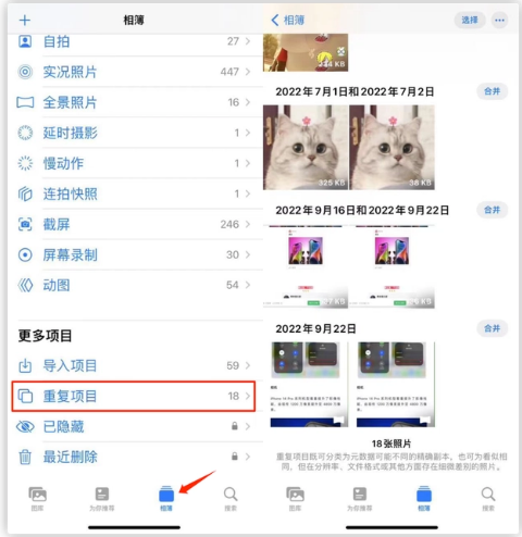 望江苹果手机维修分享iOS 16 中相册重复项目功能使用方法 